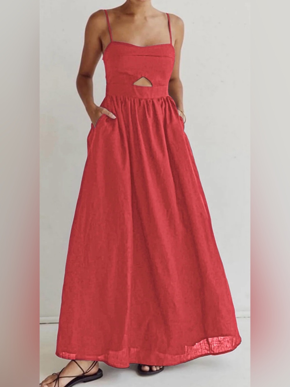 Commense Sleeveless Pockets Cutout Long Dress - S